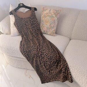 Vintage Newport News 90s tank sleeveless maxi brown black Leopard Print Dress M